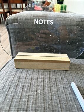 Clear Acrylic Notes Sign with Wood Base